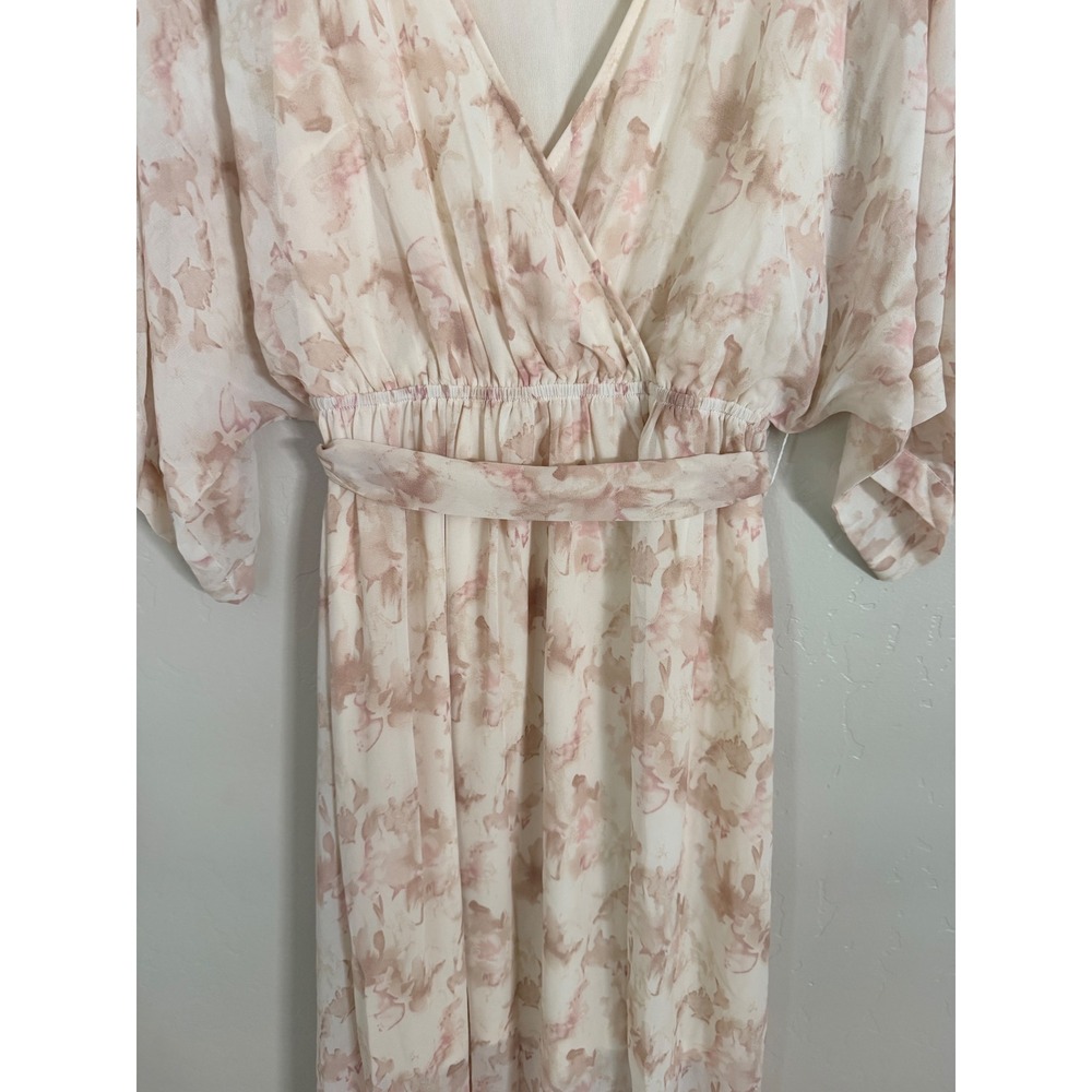 Baltic Born Floral Maxi Dress Pink Cream Flutter Sleeve V-Neck Wrap Faux Small - Picture 5 of 8